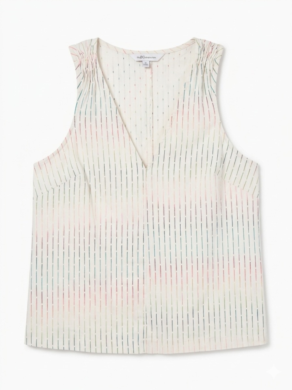 BCBGeneration Ivory Sleeveless V-Neck Camisole with Pastel Stripes